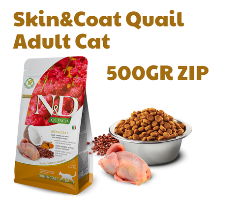 Hạt Adult CAT Quinoa Skin&Coat -Quail, Quinoa, Coconut, Turmeric Farmina N&D | Đẹp da lông Chim cút, Diêm mạch, Dừa, Nghệ Mèo trưởng thành