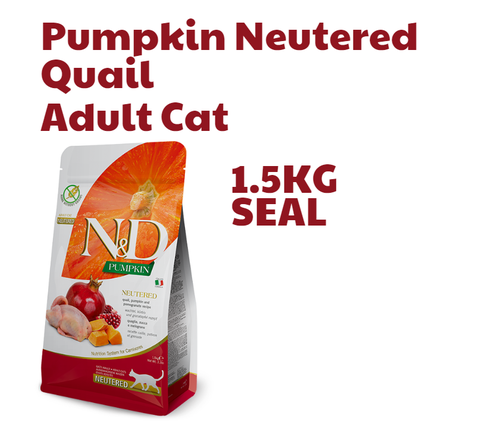 Hạt Adult CAT Pumpkin NEUTERED - Quail, Pumpkin & Pomegranate | Hạt Farmina N&D Chim cun cút, Bí Ngô & Lựu cho Mèo Triệt sản