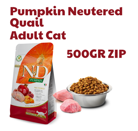 Hạt Adult CAT Pumpkin NEUTERED - Quail, Pumpkin & Pomegranate | Hạt Farmina N&D Chim cun cút, Bí Ngô & Lựu cho Mèo Triệt sản