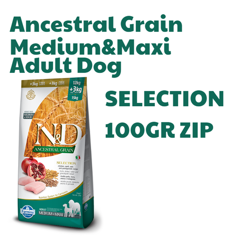 Hạt Ancestral Grain SELECTION Medium&Maxi Adult DOG -Chicken, Spelt, Oats, Pomegranate | Hạt Farmina N&D Gà, Lúa mì, Yến mạch, Lựu cho Chó trưởng thành cỡ vừa và lớn