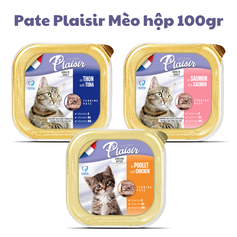 Pate Plaisir cho Mèo lon 100gr Chicken Kitten, Salmon, Tuna
