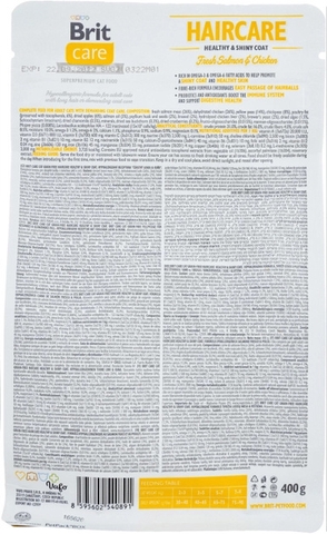 Hạt Brit Care Cat HAIRCARE HEALTHY & SHINY COAT Grain-Free dưỡng lông cho Mèo