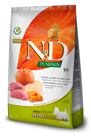 Hạt Mini Adult DOG Pumpkin -Wild Boar, Pumpkin & Apple | Hạt Farmina N&D Heo rừng, Bí ngô, Táo cho Chó nhỏ trưởng thành
