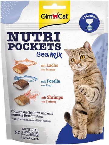 150gr -Sea Mix -Nutri Pocket Gimcat - Bánh thưởng giòn có nhân vị cá hồi và tôm bổ sung taurine