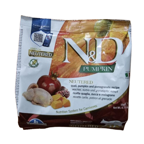 Hạt Adult CAT Pumpkin NEUTERED - Quail, Pumpkin & Pomegranate | Hạt Farmina N&D Chim cun cút, Bí Ngô & Lựu cho Mèo Triệt sản