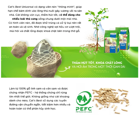 Cát gỗ Universal Cat's Best - CÁT MÈO VỆ SINH HỮU CƠ VÓN CỤC KHỬ MÙI VÀ VI TRÙNG CAT'S BEST UNIVERSAL