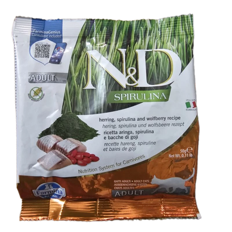 Hạt ADULT Cat Spirulina -Herring, Spirulina, Wolfberry | Hạt Farmina N&D Cá trích, Tảo xoắn, Kỷ tử cho Mèo trưởng thành
