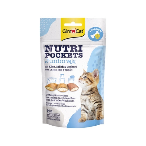 150gr -Malt Vitamin Mix -Nutri Pocket Gimcat - Bánh thưởng giòn có nhân vị Thịt Bò, Cá Hồi, Cỏ Mèo