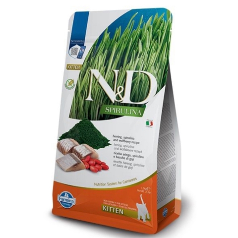 Hạt KITTEN Spirulina -Herring, Spirulina, Wolfberry | Hạt Farmina N&D Cá trích, Tảo xoắn, Kỷ tử cho Mèo con