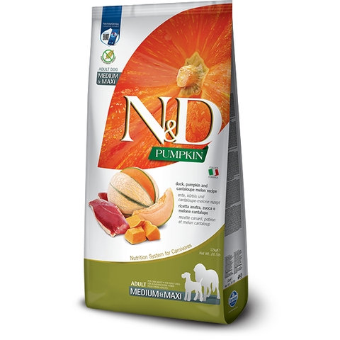 Hạt Medium&Maxi Adult DOG Pumpkin -Duck, Pumpkin & Cantaloupe Melon | Hạt Farmina N&D Thịt Vịt, Bí Ngô, Dưa vàng cho Chó trưởng thành giống vừa & lớn