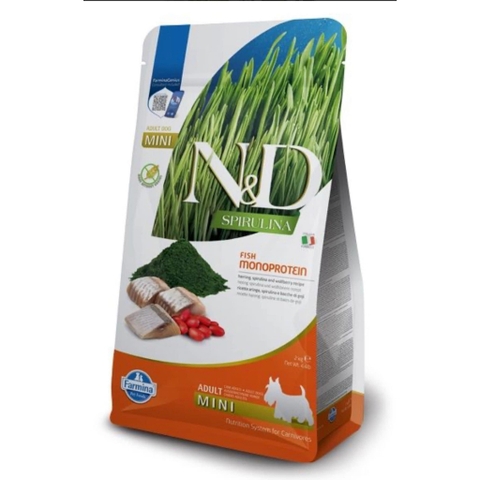 N&D Fish Monoprotein Herring, Spirulina And Wolfberry Adult Mini- Hạt Farmina Tảo xoắn cho chó trưởng thành giống nhỏ