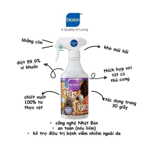 500ml - Xịt khử mùi sạch khuẩn cho Chó Mèo Bioion Pets Pounce