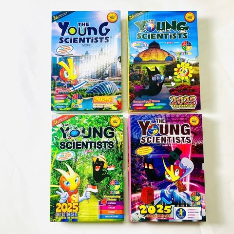 The young scientists 2025 -  4 Boxset tạp chí khoa học tiếng Anh theo chuẩn Singapore MOE (Level 1–4)