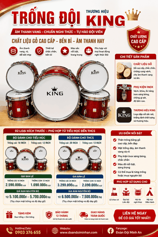 TRỐNG ĐỘI GỖ KING – ÂM THANH VANG, MẪU ĐẸP, CHUẨN NGHI THỨC ĐỘI