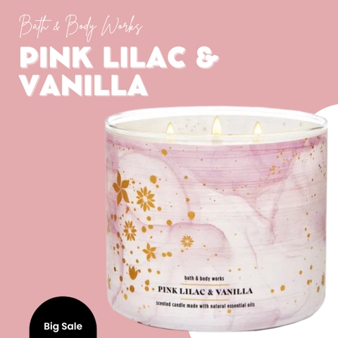 Nến Thơm 3 Bấc Bath And Body Works Pink Lilac & Vanilla Hương Thơm Sang Trọng Ngọt Ngào Tự Nhiên 411g