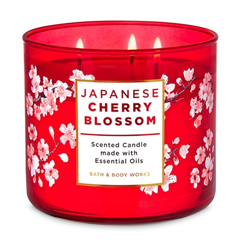 Nến Thơm 3 Bấc Bath And Body Works Japanese Cherry Blossom Hương Hoa Anh Đào Nhẹ Nhàng Sang Trọng 411g