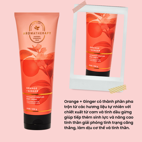 Body Cream - Kem Dưỡng Thể Aromatherapy Orange + Ginger Bath & Body Works Giúp Da Mịn Màng 226ml