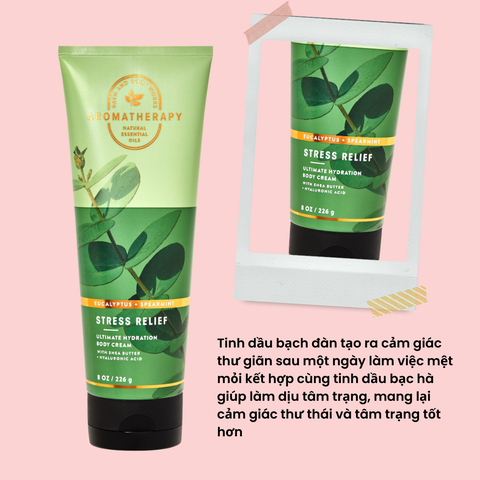 Body Cream - Kem Dưỡng Thể Aromatherapy Stress Relief Eucalyptus + Spearmint Bath & Body Works Giúp Da Mịn Màng 226ml