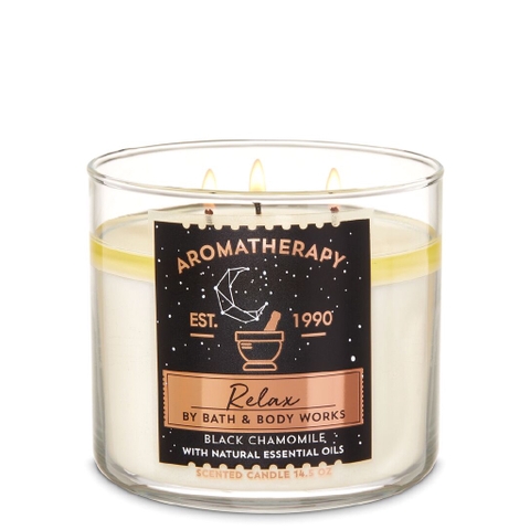 Nến Thơm 3 Bấc Bath And Body Works Relax Aromatherapy Black Chamomile Hương Hoa Tạo Cảm Giác Nhẹ Nhàng Quý Phái 411g