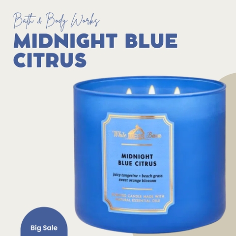 Nến Thơm 3 Bấc Bath And Body Works Midnight Blue Citrus Hương Thơm Tự Nhiên Tươi Mát Giải Tỏa Căng Thẳng Mệt Mỏi 411g