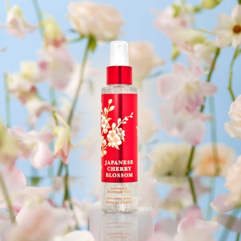 Body Mist Japanese Cherry Blossom Shimmer - Xịt Thơm Toàn Thân Ánh Nhũ Bath And Body Works 146ml