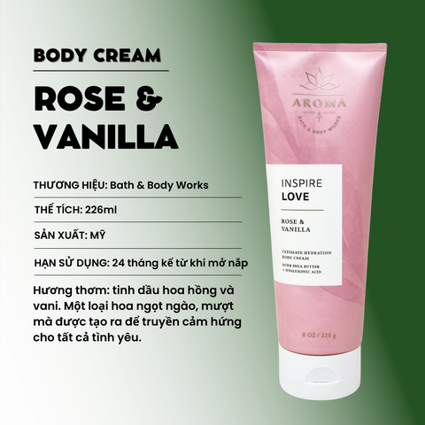 Body Cream - Kem Dưỡng Thể Aromatherapy Bath & Body Works Rose & Vanilla Giúp Da Mịn Màng 226ml