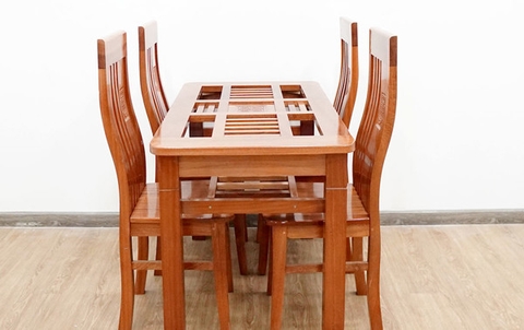 Bộ bàn ghế ăn gố xoan đào 1M6 2 tầng 6 ghế XD4800