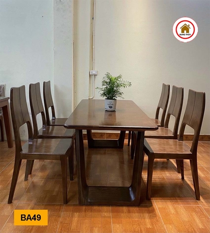 Bộ bàn ghế ăn gỗ sồi 6 ghế bàn mặt đá nhập khẩu MD88