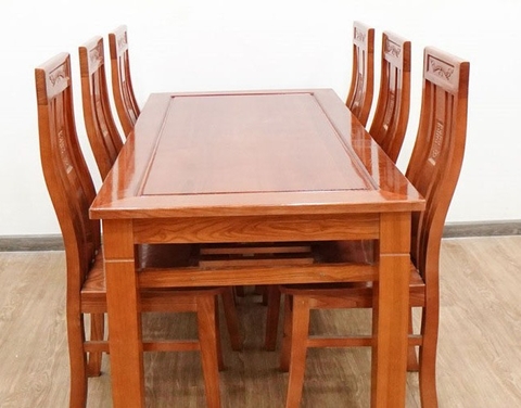 Bộ Bàn ghê Ăn Gỗ Sồi 6 Ghế khuôn tranh Mặt Liền 1M6-3900