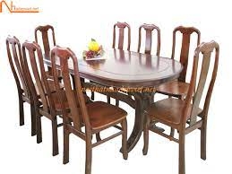 Bộ bàn ghế ăn gỗ sồi 1M8 8 bầu dục Bas4800