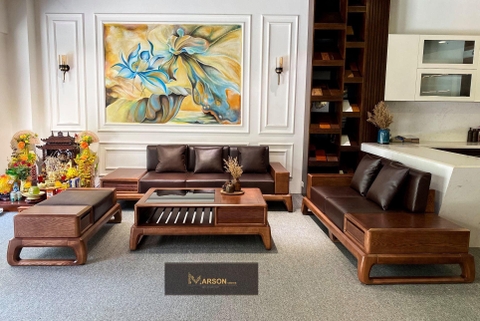 Bộ bàn ghế Sofa đùi gà 2 văng góc gỗ sồi 14TX-L1 Hàng đặt