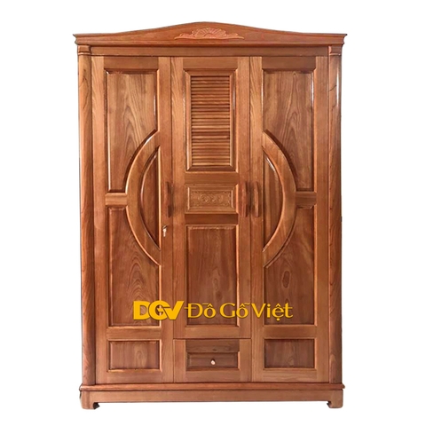 Tủ Quần Áo 3 Buồng  Xoan Đào Pano Cong Lá Sách trán vòm cánh chữ C