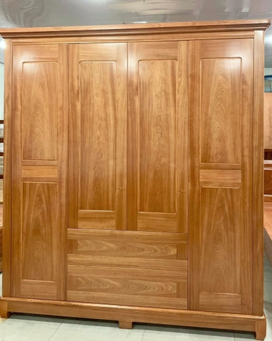 Tủ áo 4 gỗ Xoan Đào 4 cánh phẳng 2 thuận (2NKC) T4H25