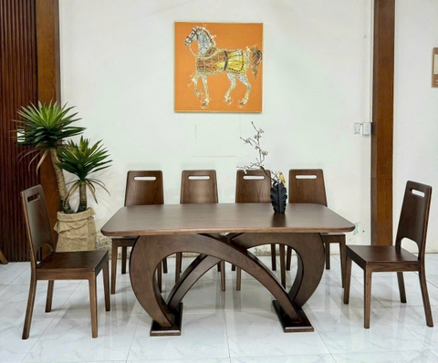 Bộ bàn ghế ăn gỗ sồi bàn chân U 6 ghế New 7100