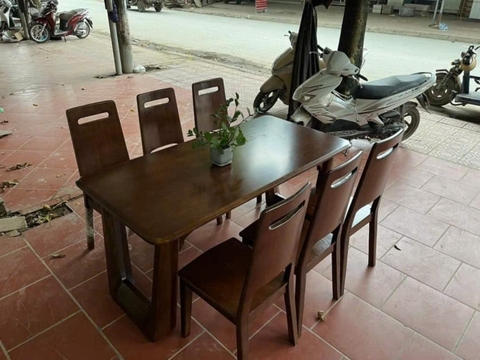 Bộ bàn ghế ăn gỗ sồi bàn chân X 6 ghế New TT760