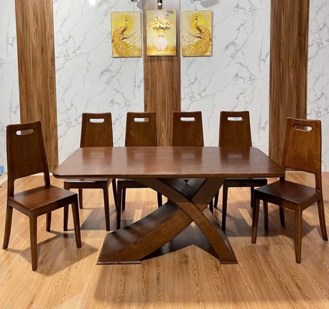 Bộ bàn ghế ăn gỗ sồi bàn tròn  6 ghế New 6800