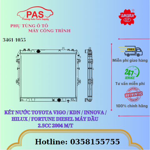 KÉT NƯỚC TOYOTA VIGO / KDN / INNOVA / HILUX / FORTUNE DIESEL MÁY DẦU 2.5CC 2004 M/T