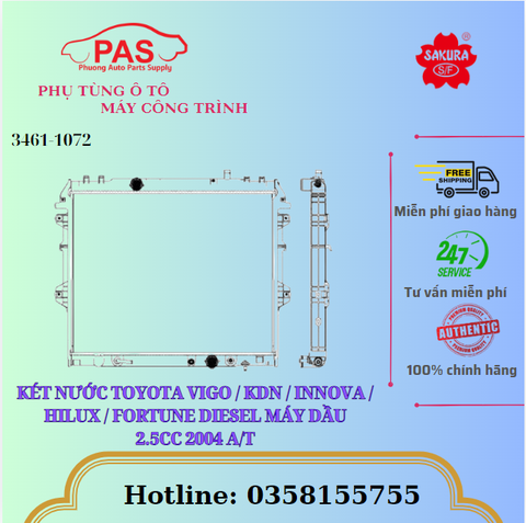 KÉT NƯỚC TOYOTA VIGO / KDN / INNOVA / HILUX / FORTUNE DIESEL MÁY DẦU 2.5CC 2004 A/T