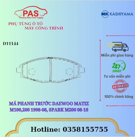 MÁ PHANH TRƯỚC DAEWOO MATIZ M100,200 1998-08, SPARK M200 08-16