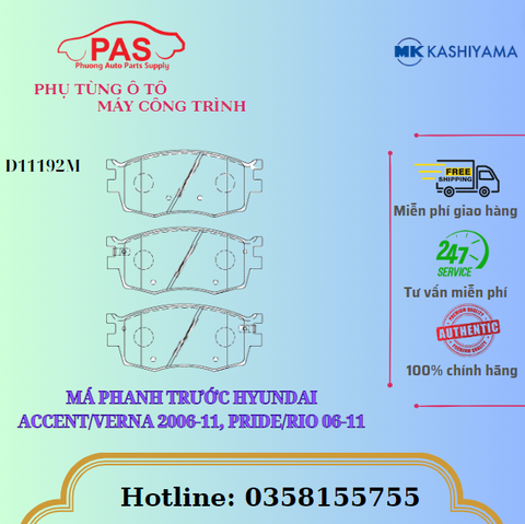 MÁ PHANH TRƯỚC HYUNDAI ACCENT/VERNA 2006-11, PRIDE/RIO 06-11