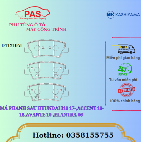 MÁ PHANH SAU HYUNDAI I10 17-,ACCENT 10-18,AVANTE 10-,ELANTRA 06-