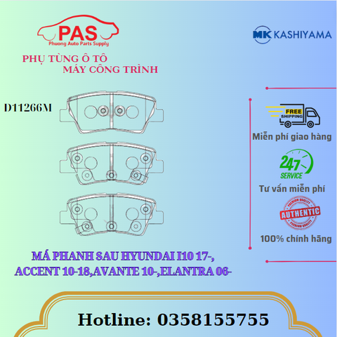 MÁ PHANH SAU HYUNDAI I10 17-,ACCENT 10-18,AVANTE 10-,ELANTRA 06-