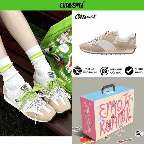 Giày Cat & Sofa Emoji Runner Beige Kaki 2025
