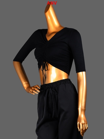 (ANV) Áo Nữ Cộc Tay Dây Rút - Đen + Size