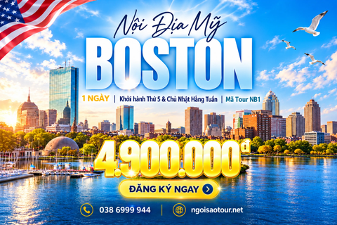 NB1 - CHƯƠNG TRÌNH NỘI ĐỊA BỜ ĐÔNG HOA KỲ  THAM QUAN THÀNH PHỐ BOSTON 1 NGÀY
