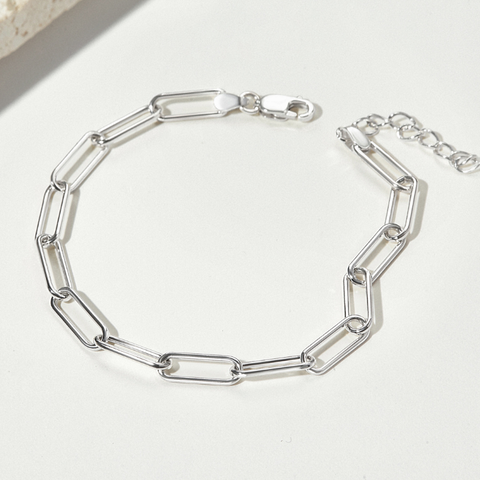 Lắc Tay Bạc 925 Xích Chữ Nhật Trơn Paperclip - VCB04