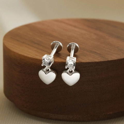 (1 Cái) Khuyên Tai Bạc 925 Flat Back Trái Tim Đính Đá Nụ - VCE538-L