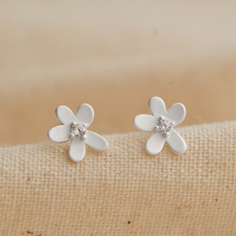 (1 Cái) Khuyên Tai Bạc 925 Flat Back Hoa 5 Cánh Nụ Đính Đá - VCE535-L