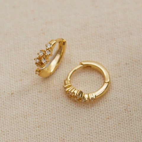 (1 Cái) Khuyên Tai Hoop Bạc 925 Đính Đá Ngẫu Hứng Cành Hoa - VCE540-L