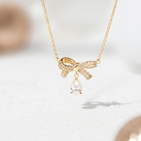 Dây Chuyền Nơ Bạc 925 Hình Nơ Thắt Đính Đá Treo Stone Bow Winter Snow - VGN04 - Hover